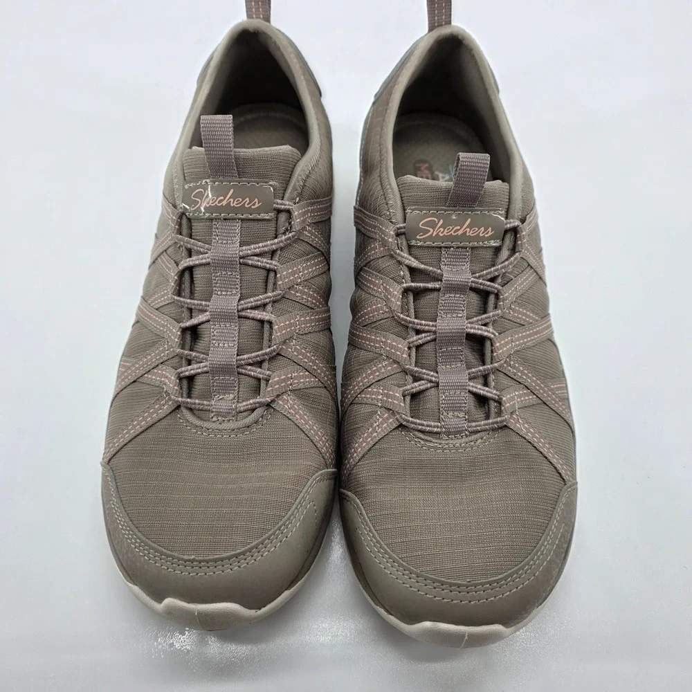 Skechers Slip-On Glide Step Walking Shoes 7.5 Taupe 100250 Memory Foam Sneakers